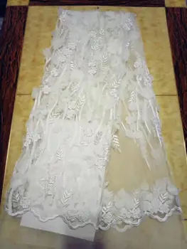 

Pure White African Lace Fabric 2017 French 3d flower Net Lace new embroidered fabric 5 yard High Quality African Tulle mesh Lace