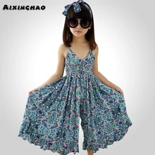 Aixinghao/летнее платье для девочек; шифоновые сарафаны для девочек; сарафан с цветочным принтом; пляжное платье для девочек 8, 10, 12, 14 лет; детская одежда для подростков