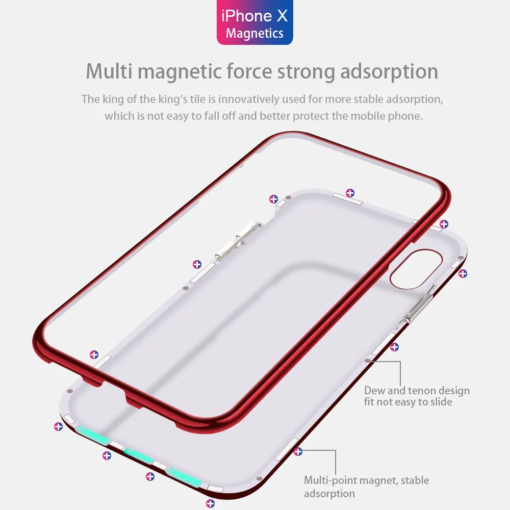 Магнитный чехол для iPhone X Металлический Чехол 5,8 дюймов+ свободное закаленное стекло флип Fundas A20