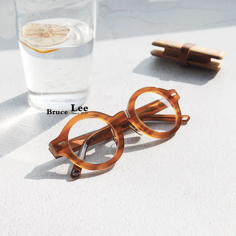 

high quality Handmade Japanese acetate frame retro Spectacles eye glasses circular frame thick Tortoise frame street style