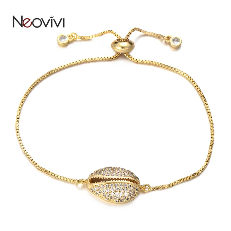 

Neovivi Trendy Shell Charm Bracelets Micro Pave Clear White CZ Brass Adjustable Bracelet Women Fashion DIY Jewelry Femme Gift