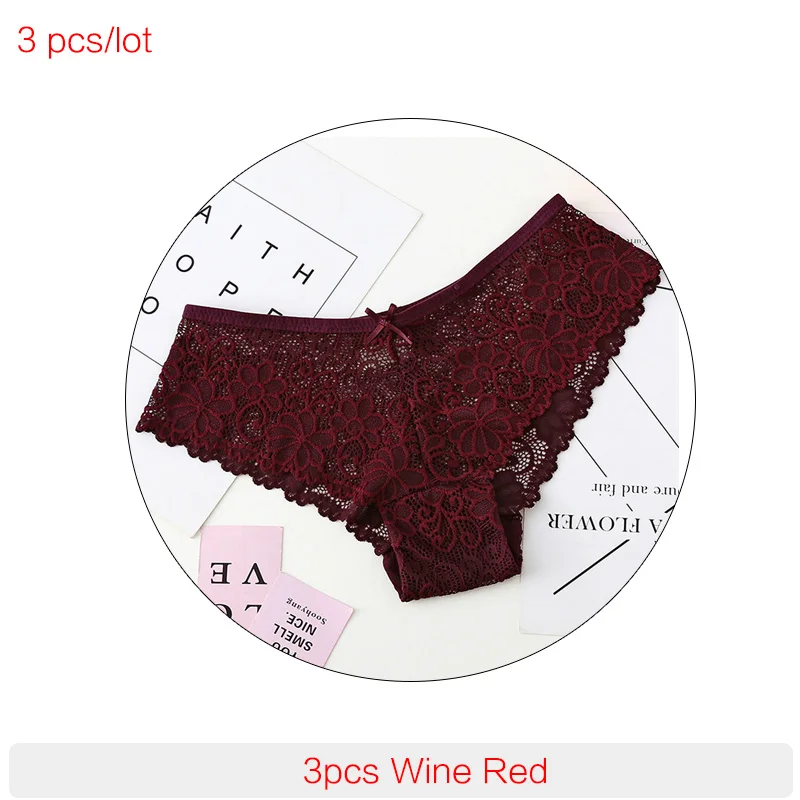3pcs WINE RED DERUILADY мода уютный нижнее белье трусы женские сексуальный Низкая талия стринги женское белье Высокое качество хлопок трусы Милый женщины трусики кружевной белье женское сексуальное - Цвет: 3pcs WINE RED