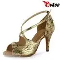 gold Evkoo/танцевальные атласные кожаные туфли на каблуке высотой 8,5 см; Zapatos De Baile; размеры США 4-12; удобные латинский танец сальсы; обувь для девочек; Evkoo-424 - Цвет: gold