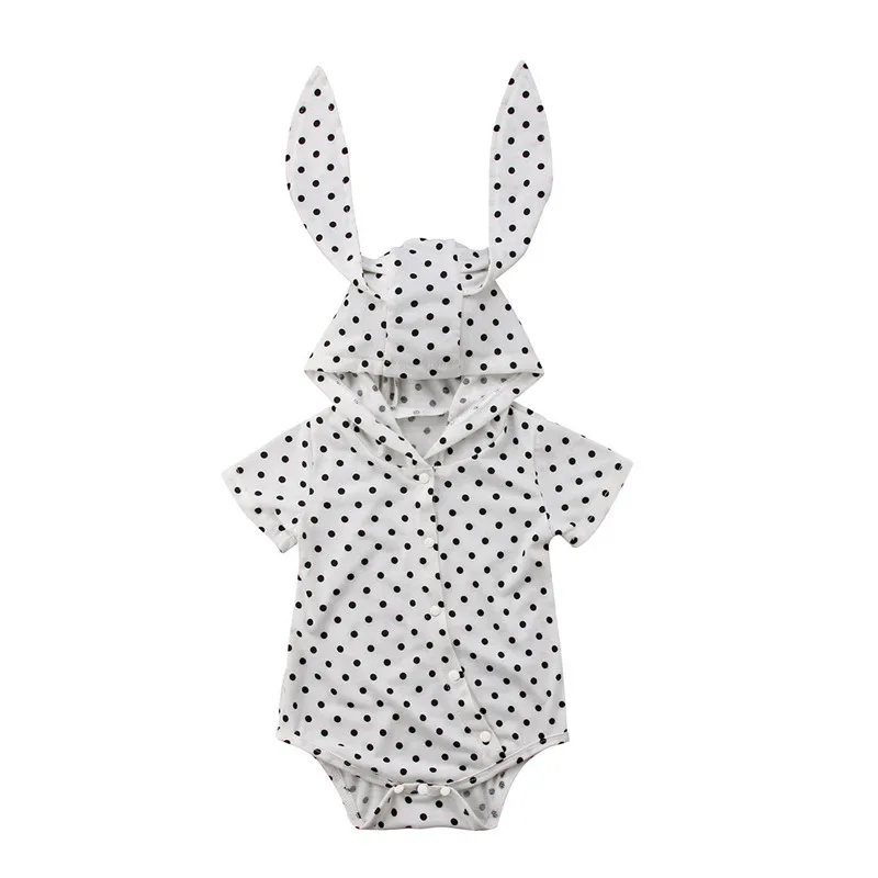 

Newborn Infant Baby Boy Girl Warm Bodysuits Summer Short Sleeve Jumpsuit Hooded Rabbit Dot Bodysuit Clothes Clothing Outfit