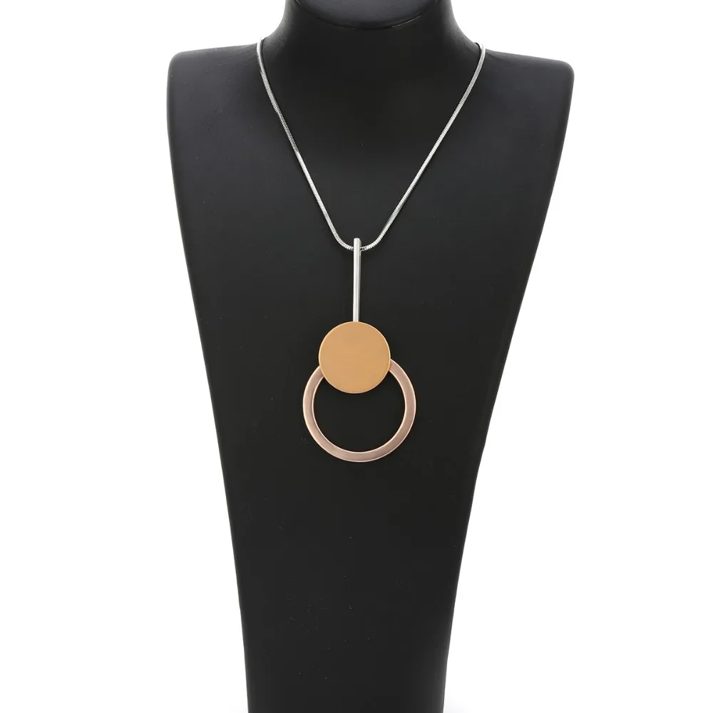 Цвета: золотистый, серебристый круглый круги кулон Цепочки и ожерелья длинной цепи простые ожерелья для Для женщин свитер Винтаж стиль Модные украшения подарки