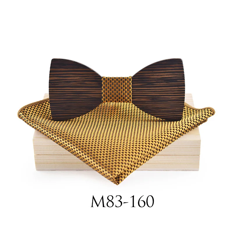 Striped Bow Tie Мужской деловой Свадебный костюм, вечерние рубашки, Деревянный 3D галстук-бабочка, набор галстуков, деревянная коробка, галстук-бабочка, клетчатый полосатый носовой платок, Карманный платок - Цвет: Striped Bow Tie