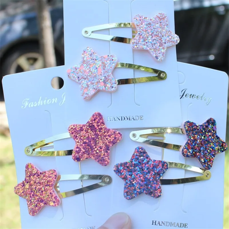 

20pcs/lot Glitter Cartoon Mouse Head Snap Hair Clips Gold White Valentine Heart Hairpin White Leather Star Barrette