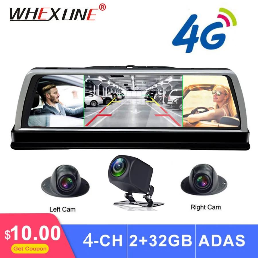 

WHEXUNE 4CH Cameras lens 10"Android Navi car camera FHD 1080P gps rear view mirror ADAS WIFI dvr drive recorder RAM 2GB+ROM 32G