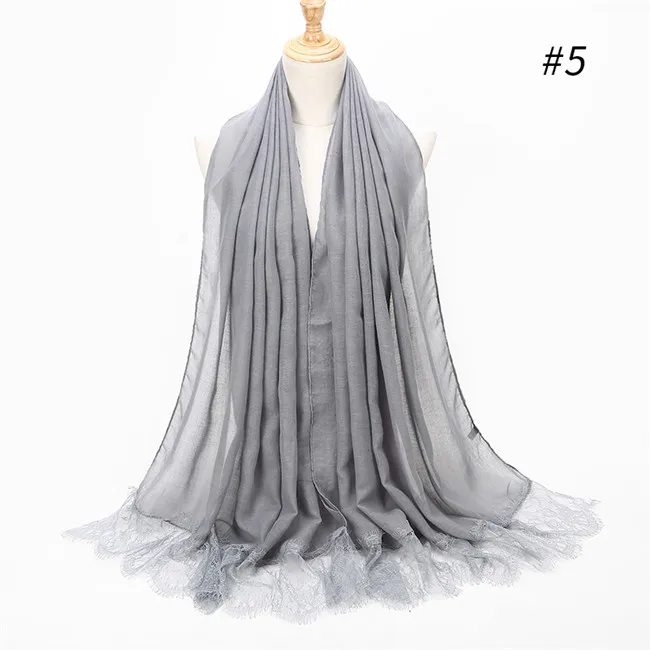 gray color 5 20 шт. Кружевной Край шарф синий hijabs шарфы негабаритный кашне, шаль Женский однотонный мягкий вискозный головной шарф - Color: gray color 5