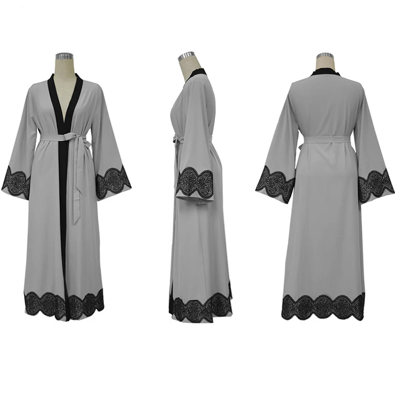 Большие размеры Blusas Mujer De Moda серый Абая кимоно мусульманские женские длинный кружевной длинный кардиган ropa mujer корейская модная одежда