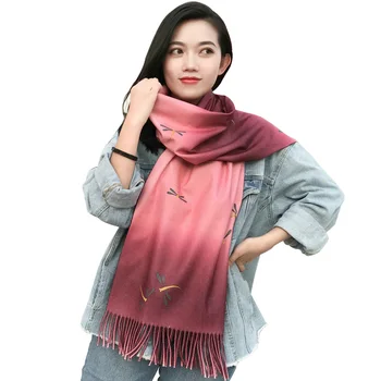 

200*70 cm Winter Scarf Gradient Print Dragonfly Scarves For Women Korean Cashmere Stole Warm Shawl Ladies Hijab Scarf Pashmina