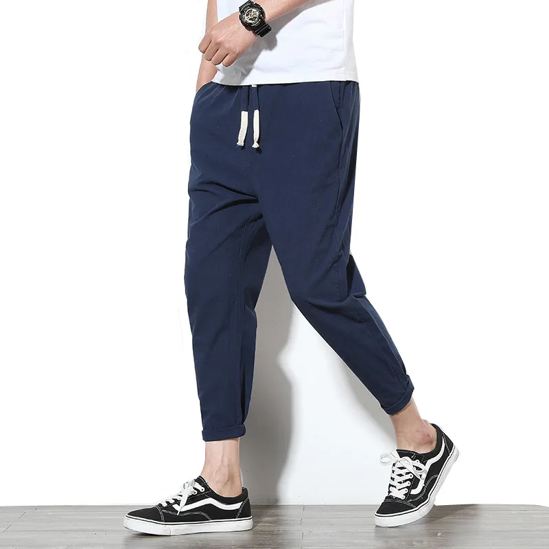 

2019 Spring New Ankle-Length Linen Pants Men Trousers Hip Hop Jogger Pants Men Sweatpants Streetwear Men Pants plus size M-5XL