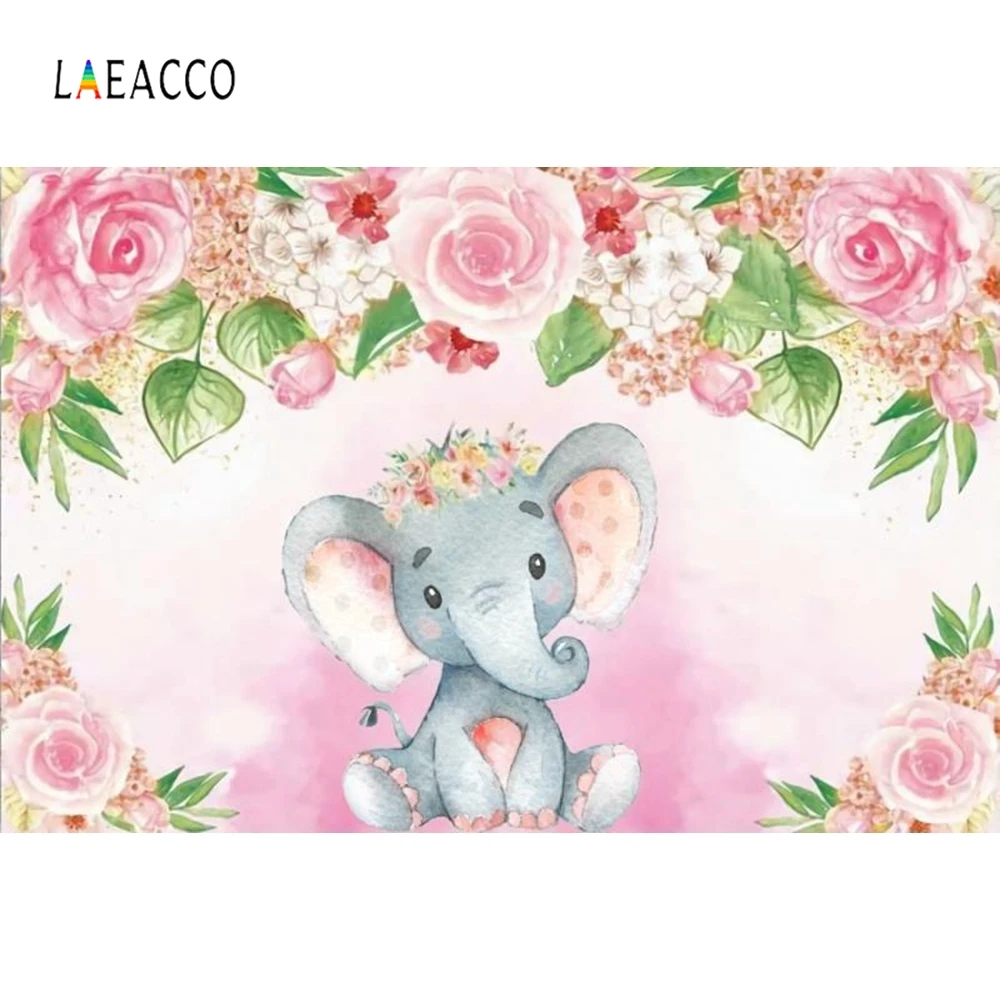 

Laeacco Cartoon Flowers Elephant Backdrops Baby Shower Portrait Photocall Customized Photography Background Digital Photo Studio