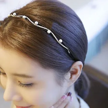 

1pcs New Fashion 2019 Rhinestone Imitation Pearl Elegant Wave Simple Fine Hair Band Accessories Hot Selling