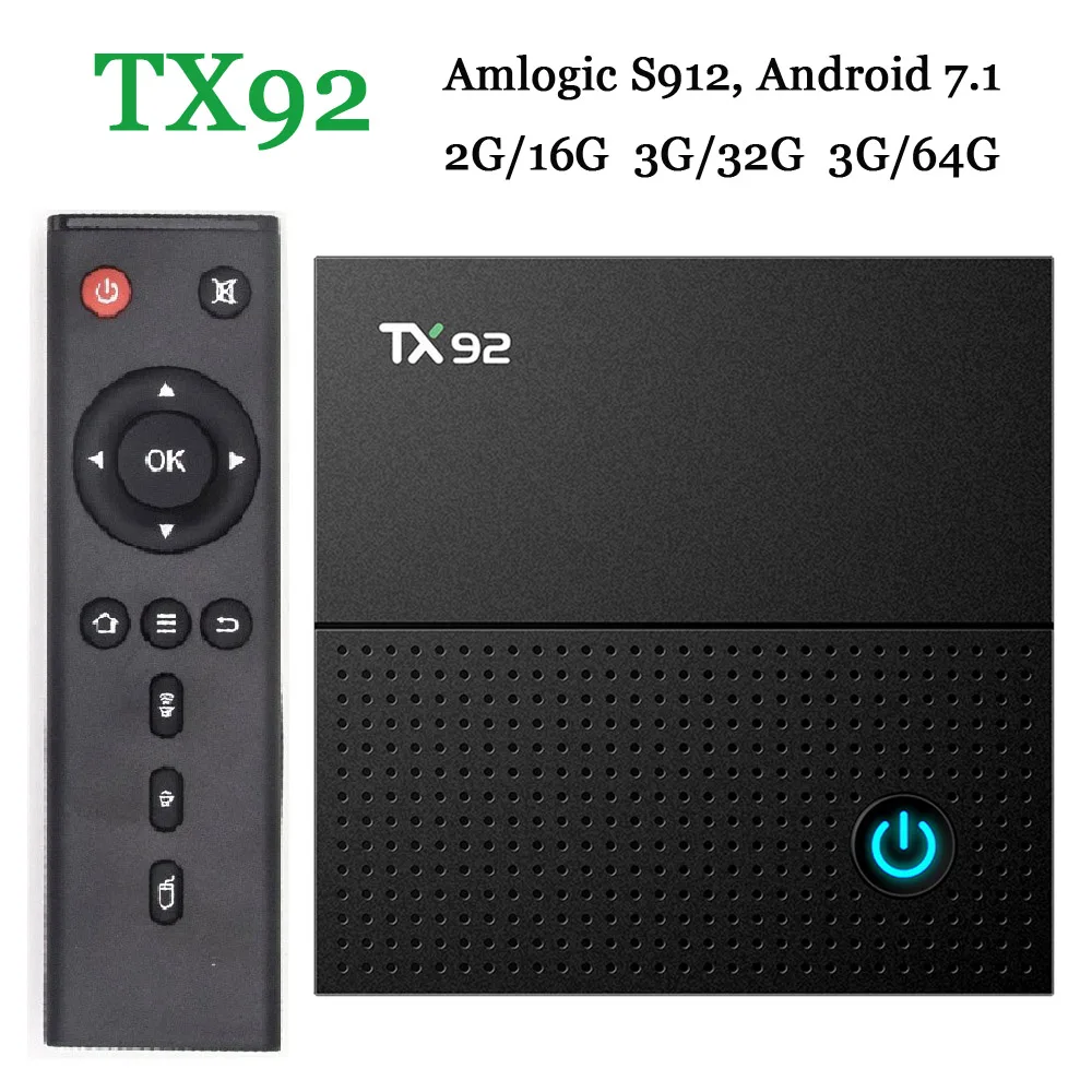 

RUIJIE TX92 3GB 64GB Android Tv Box 7.1 Amlogic S912 Octa Core 4K 2.4G/5GHz Dual Wifi BT4.1 Smart Media Player Tanix TX92