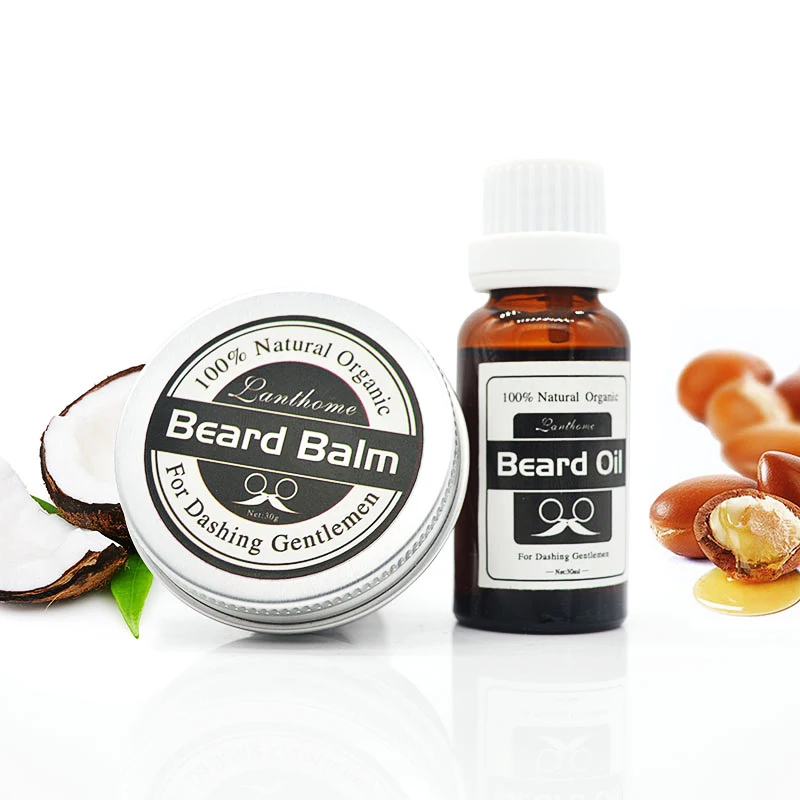 Lanthome 100% Natural Beard Oil plus beard care wax balm Organic Beard Conditioner Leave in Styling Moisturizing Effect