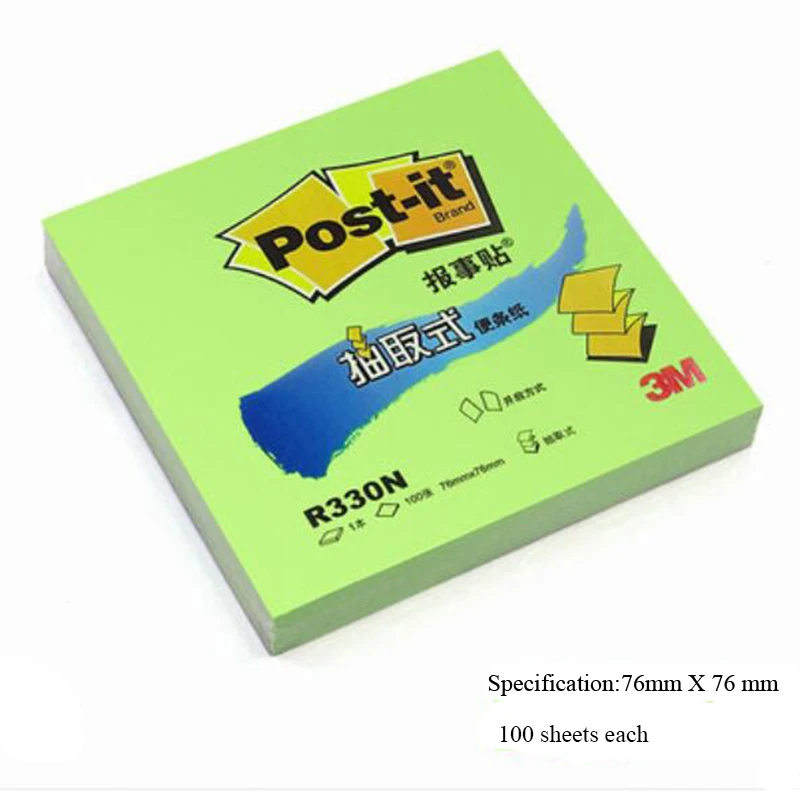 Fluorescent green 3 м post-it 4 блокнота/упаковка 100 страниц в блокнот R330P цвета извлечение липкий Post-it Примечание бумага подписи липкие Примечания - Цвет: Fluorescent green