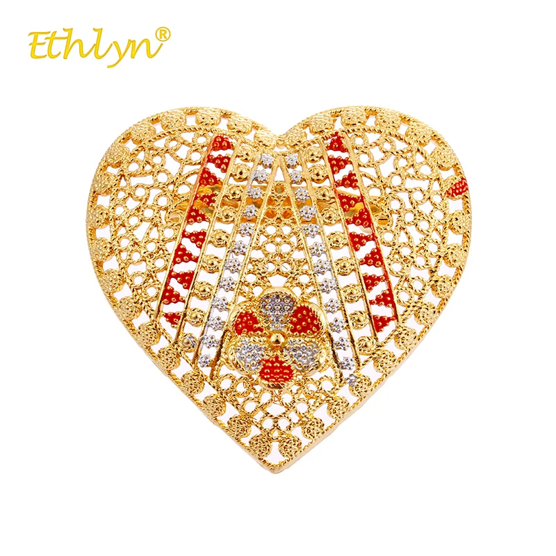 

Ethlyn Couple Brooch Jewelry for Men Hollow Heart Broches Luxury Gold Color Patchwork Color Pin Up Women Accessories Wedding