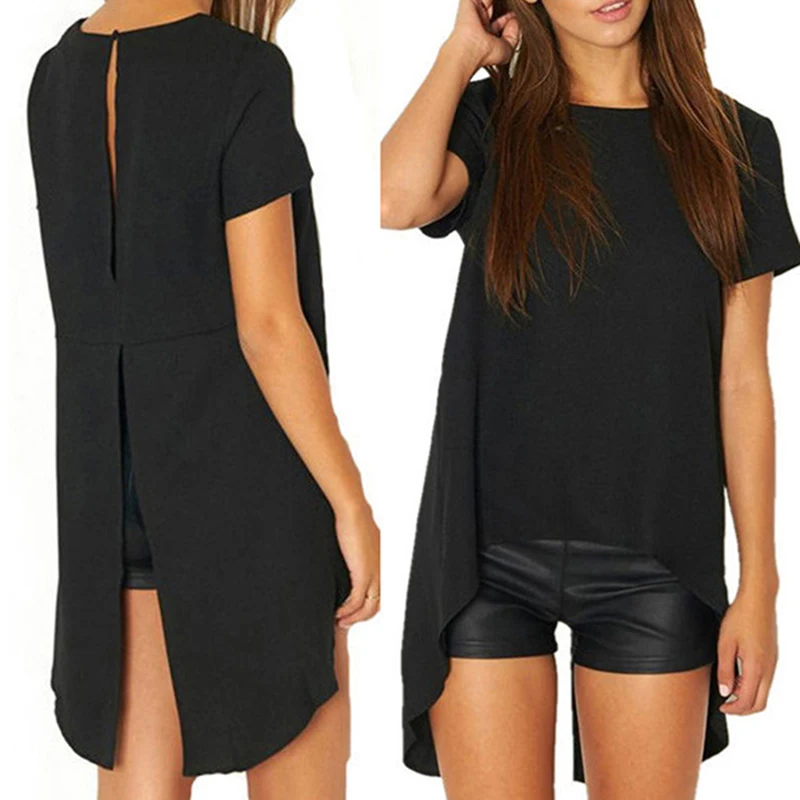 Свободная рубашка Blusas 2018 повседневное для женщин сплошной черный короткий рукав рубашки для мальчиков летний Стиль разделение высокая
