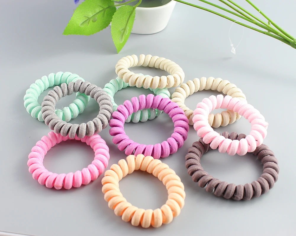 حار بيع النسيج مرونة الشعر شريط مطاطي لفتاة سلك الهاتف خط النيون لون الشعر التعادل Scrunchy ذيل حصان حامل الاكسسوارات