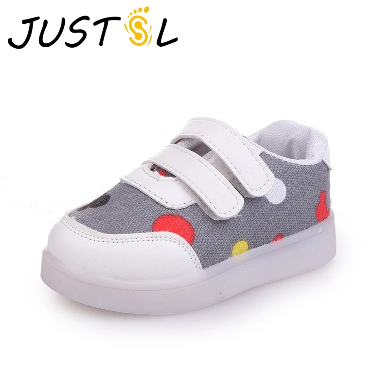 

2018 Spring children's dot fashion sneakers boys girls LED flash shoes kids nons-slip canvas casual shoes