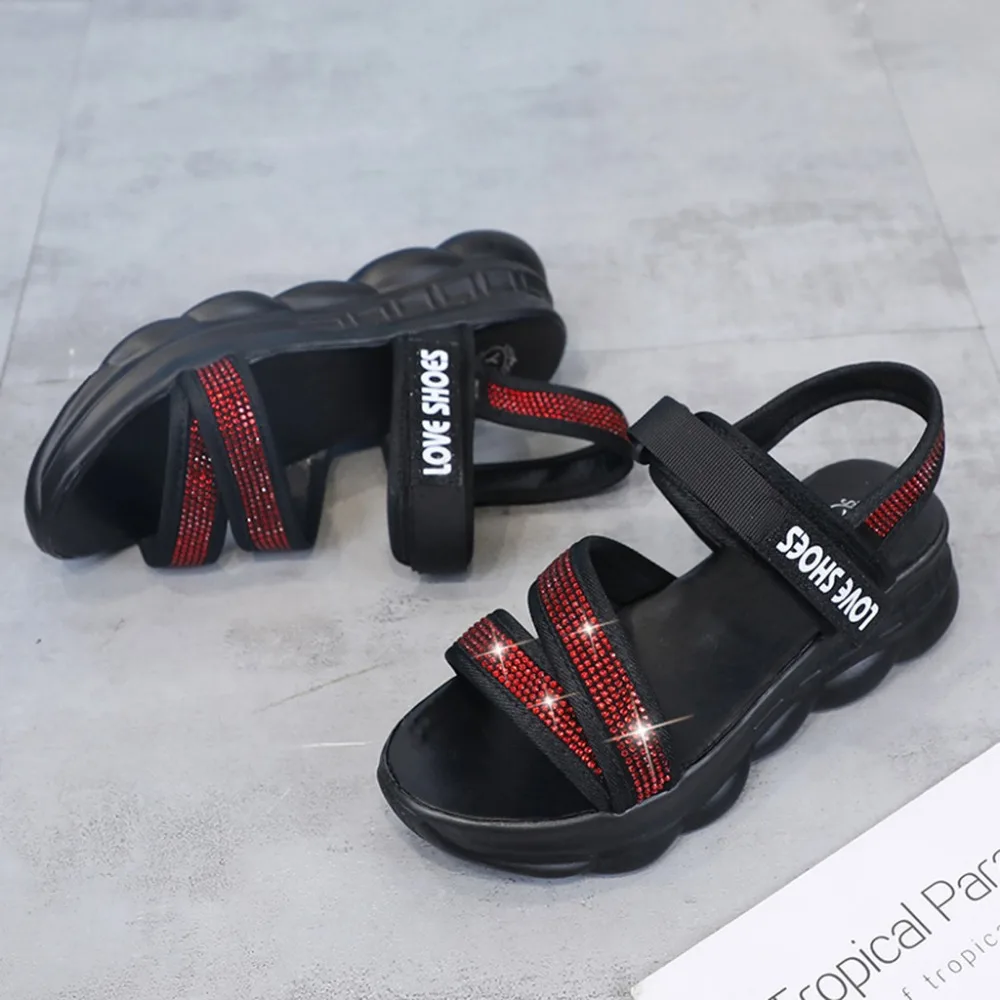 2019 Women's pine high heel sandals fabric casual open toe sandals crystal ladies sandals letters thick gladiator sandals 40J2 (10)