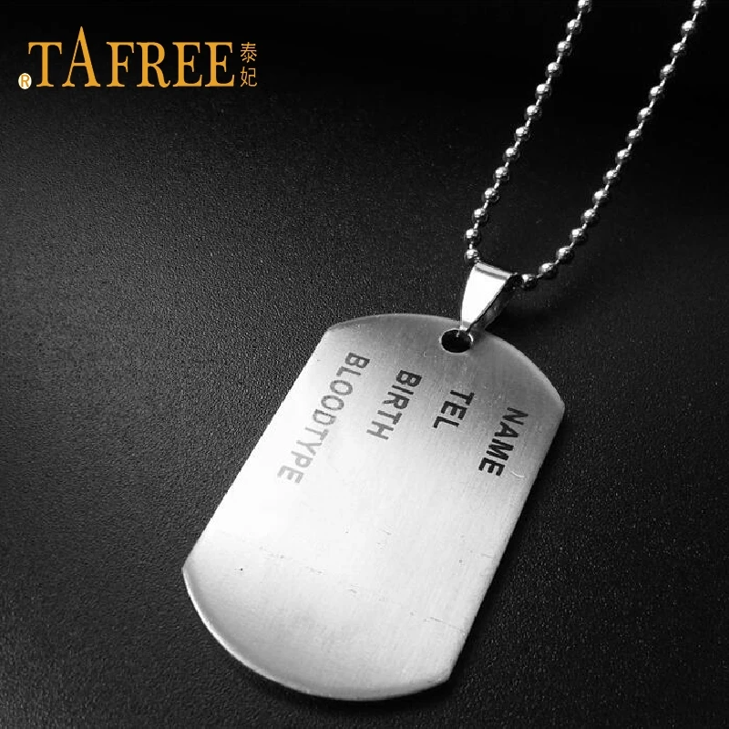 

TAFREE Simple Stainless Steel Necklaces Men Blank Dog Tag Necklace Dragon Graphics Bead Chain Pendants Necklaces Jewelry SQ021