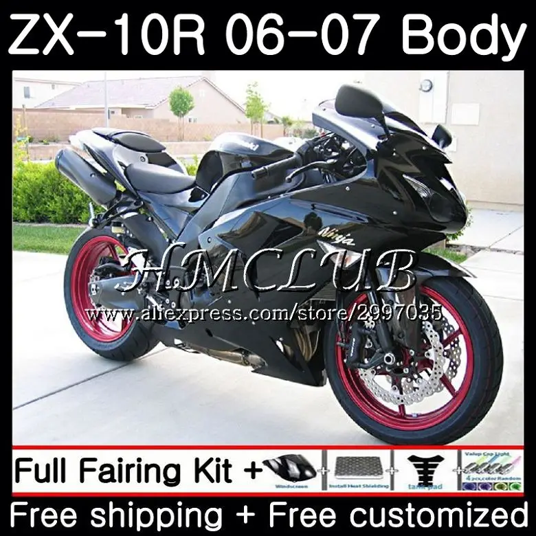 Кузов глянцевый черный для KAWASAKI NINJA ZX1000C ZX-10R 2006 2007 61HC. 19 ZX1000 C ZX 10 R ZX 10R 06 07 ZX10R 06 07 обтекателя комплект