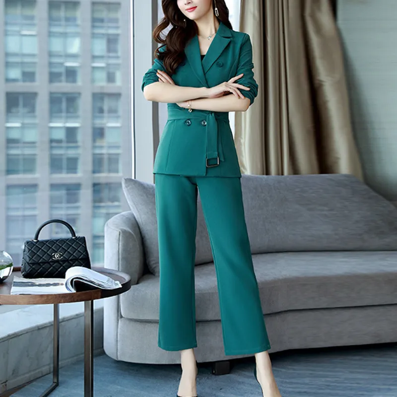 New hot women's suit two-piece suit(jacket+ pants) women's fashion casual solid color suit ladies business dress
