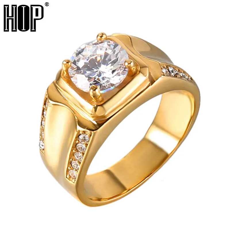 

HIP Hop AAA+CZ Stone Iced Out Bling Cubic Zirconia Ring IP Gold Filled Titanium Stainless Steel Rings for Men Jewelry Dropship
