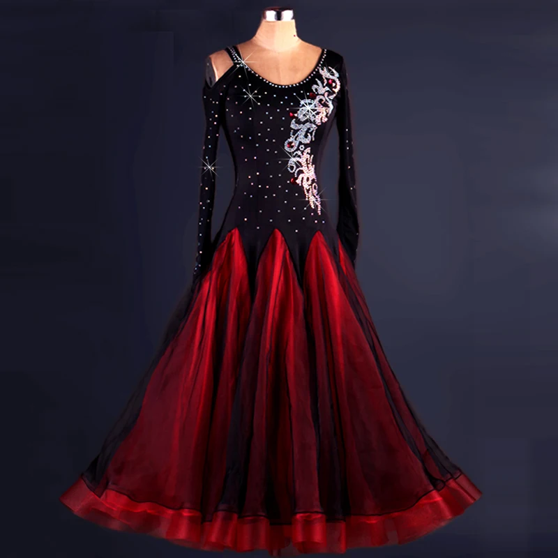 Buy Sparkling Diamond Modern Dance Performance Dress Black and Red Luxury