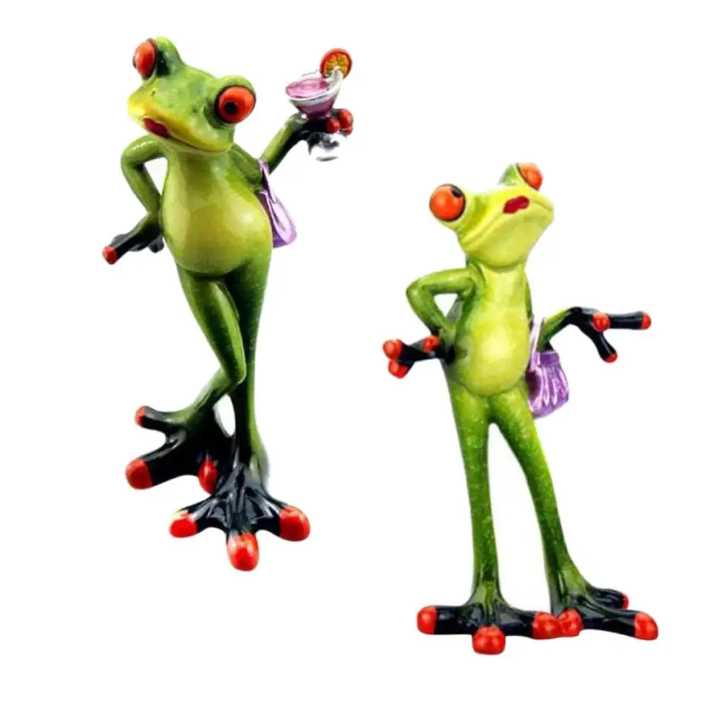 2Pcs 3D Frog Decoration Animal Resin Crafts Figurines Cute Crafts Toy Tabletop Ornament