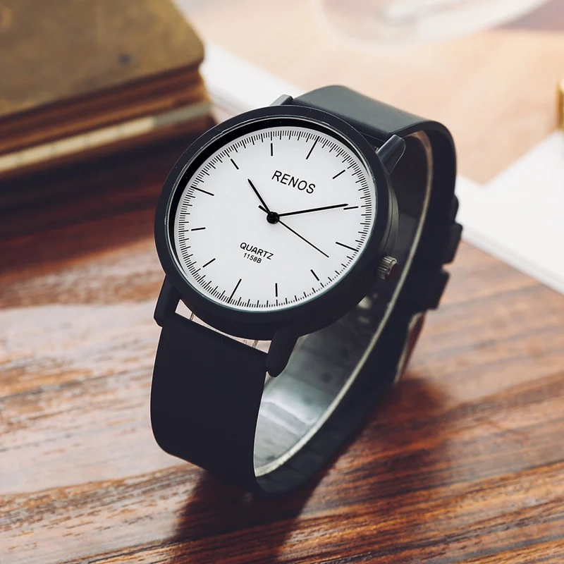 Женские часы RENOS изысканные популярные простые черные белые наручные модные