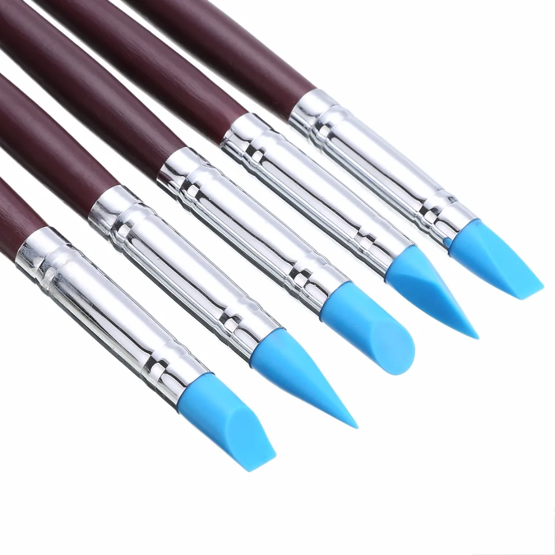 5pcs Silicone Rubber Clay Shaper Sculpting Fimo Polymer Modelling Nail Art Craft Pottery Clay Tool Set