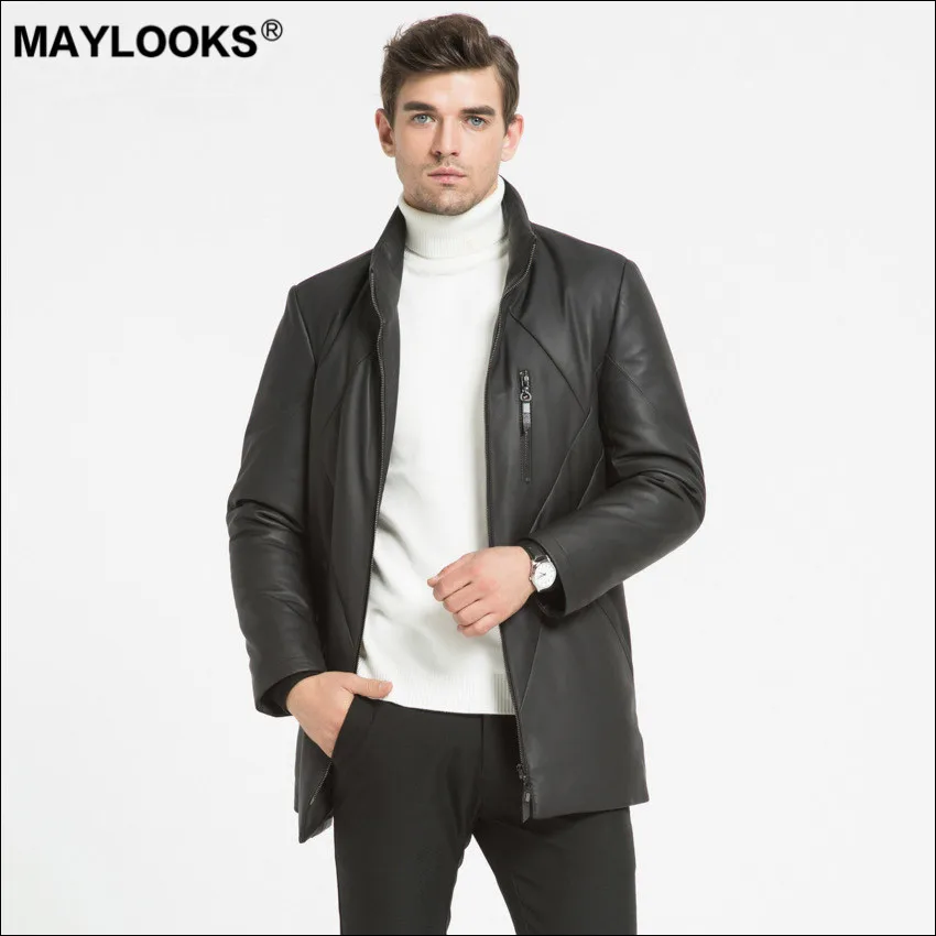 Maylook 2019 новый костюм из натуральной кожи для мужчин бизнес длинный стиль хлебной воротник с овчиной и пухом WS143