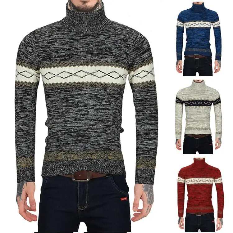Новая мода весна Smart свитер для повседневной носки водолазка геометрические Slim Fit Вязание Для мужчин Свитеры для женщин пуловер XX Лоскутная Трикотаж платье