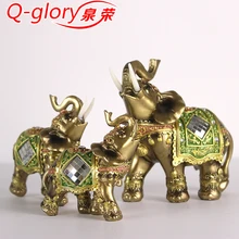 Q-glory Lucky Feng Shui Elegant Elephant Figurine Trunk up Elephant Statue Crafts Ornaments for Home Office Desktop Decor Gift