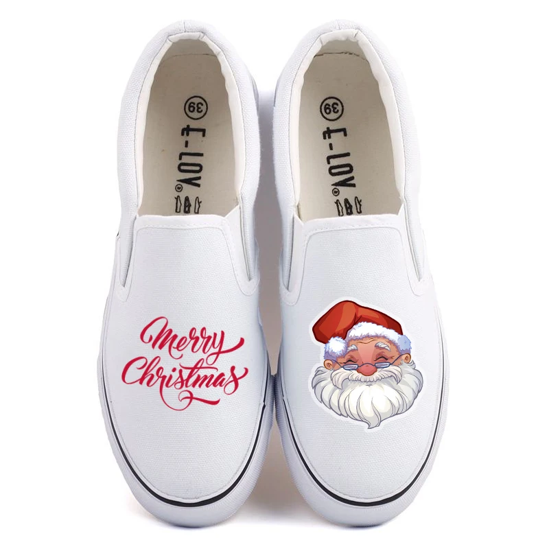 

E-LOV Christmas Present In Red Socks Printed Canvas Shoe Loafers Merry Xmas Design Couples Lovers Tenis Slip On Schoenen