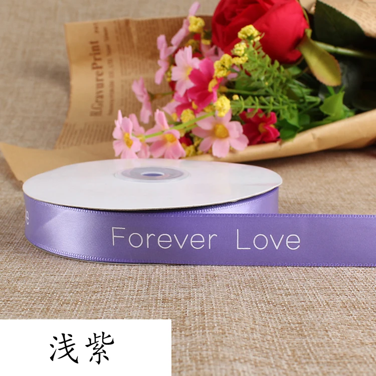 Light Purple 20 мм 50 ярдов 45 м Forever Love атласная лента с рисунком Упаковка Ленты Декоративные подарочная упаковка свадебные ремесла - Цвет: Light Purple