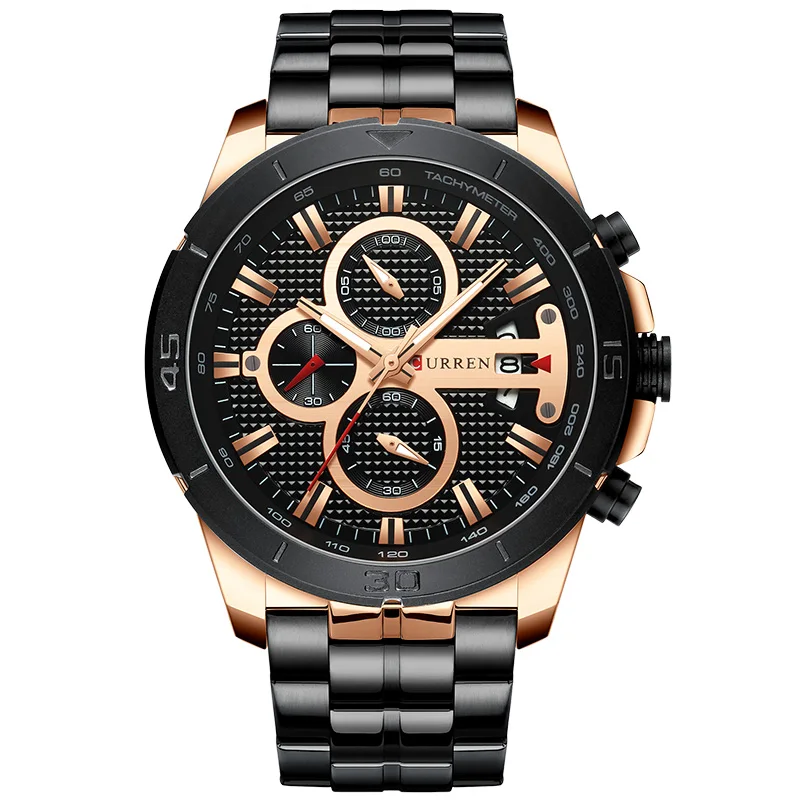 Rose Gold Black Мужские часы Curren Топ люксовый бренд из нержавеющей стали деловые часы хронограф армейские Спортивные кварцевые наручные часы Relogio Masculino - Цвет: Rose Gold Black