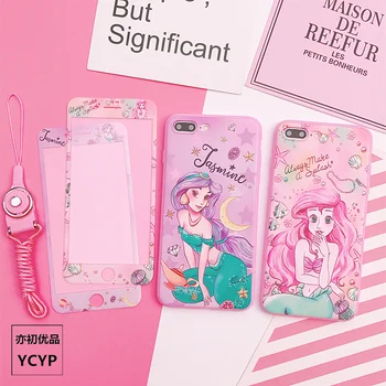 

For iphone XS Max jasmine princess Case + Tempered Glass Screen film ,Ariel princess case for iphone X XS XR 6 6S 7 8plus