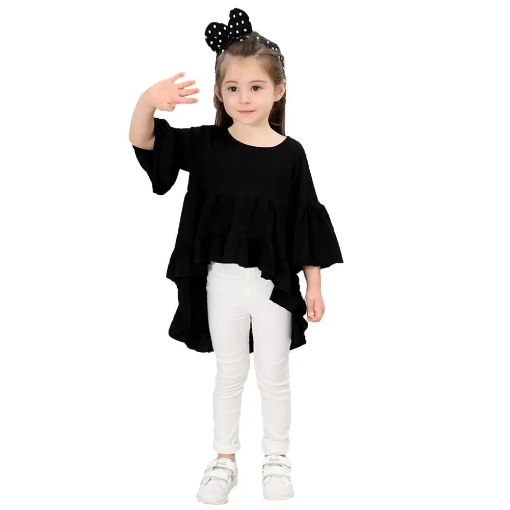Kidlove/Детские хлопковые топы с короткими рукавами для девочек, новинка года, летняя стильная длинная футболка с короткими рукавами спереди и сзади, футболка с асимметричным подолом «Ласточкин хвост»