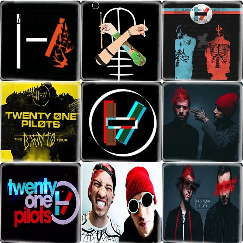 

TAFREE Twenty One Pilots Band Art Picture Square Shape Glass Beads Cabochon Dome 12mm DIY Jewelry