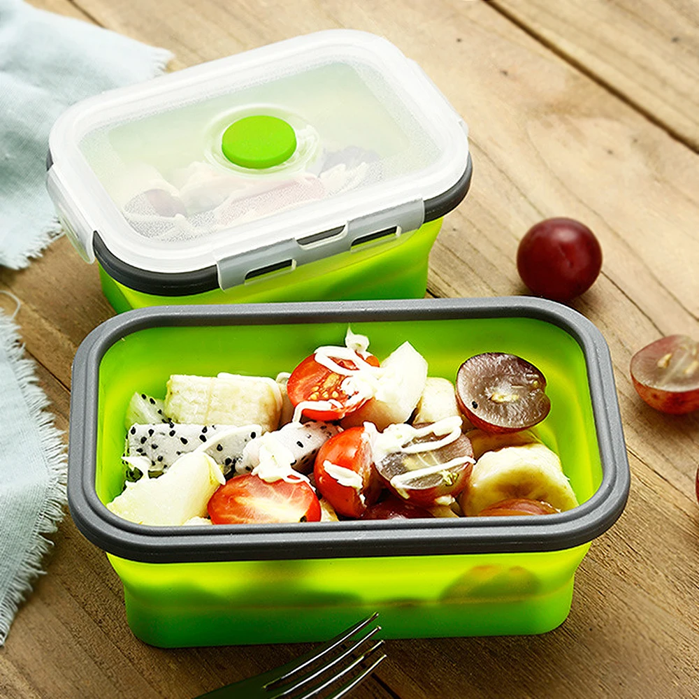 Силиконовый складной Ланч бокс Bento Складной Портативный посуда пищевой