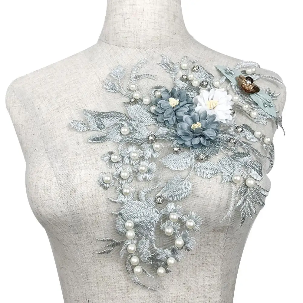 

Handmade Beaded Sequins Lace Applique 3D Flower Patch Pattern Clothing Wedding Dress DIY Decorative Accessories