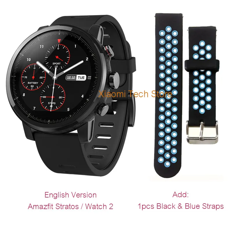 Купон Смарт часы Xiaomi Amazfit Stratos 2 GPS [ Русский язык ] Умные часы со склада России, Официальная гарантия 1 год Huami 5ATM водонепроницаемый - Цвет: Version2-Black.-Blue