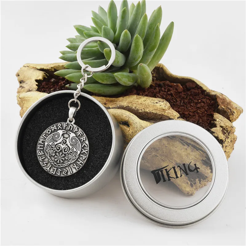 

1pc Viking Trinket Ravens Huginn Charm Crow Amulet Aegishjalmur Rune Triskele Keychain Jewelry