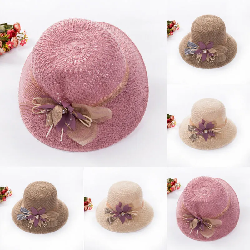 

2019 Women Flat Sun Hats Women Floppy Straw Hats Female Panama Style Floral Side Beach Bucket Caps For Women Wide Brim Beach Hat