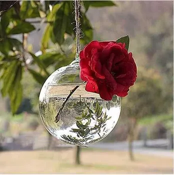 

Free Shipping,Wholesale 8cm Round Glass Hanging Vase, Flat Bottom, Ceiling Flower Vase Ball, hanging or table decor, 4pcs/lot