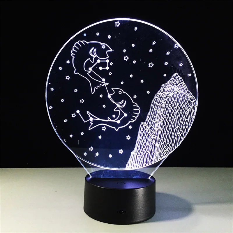 12 Зодиак 3D ночной Светильник светодиодный Luminaria Новинка сенсорная настольная лампа 7 цветов меняющаяся настольная USB лампа декор комнаты лампа детская Подарочная игрушка - Испускаемый цвет: Pisces